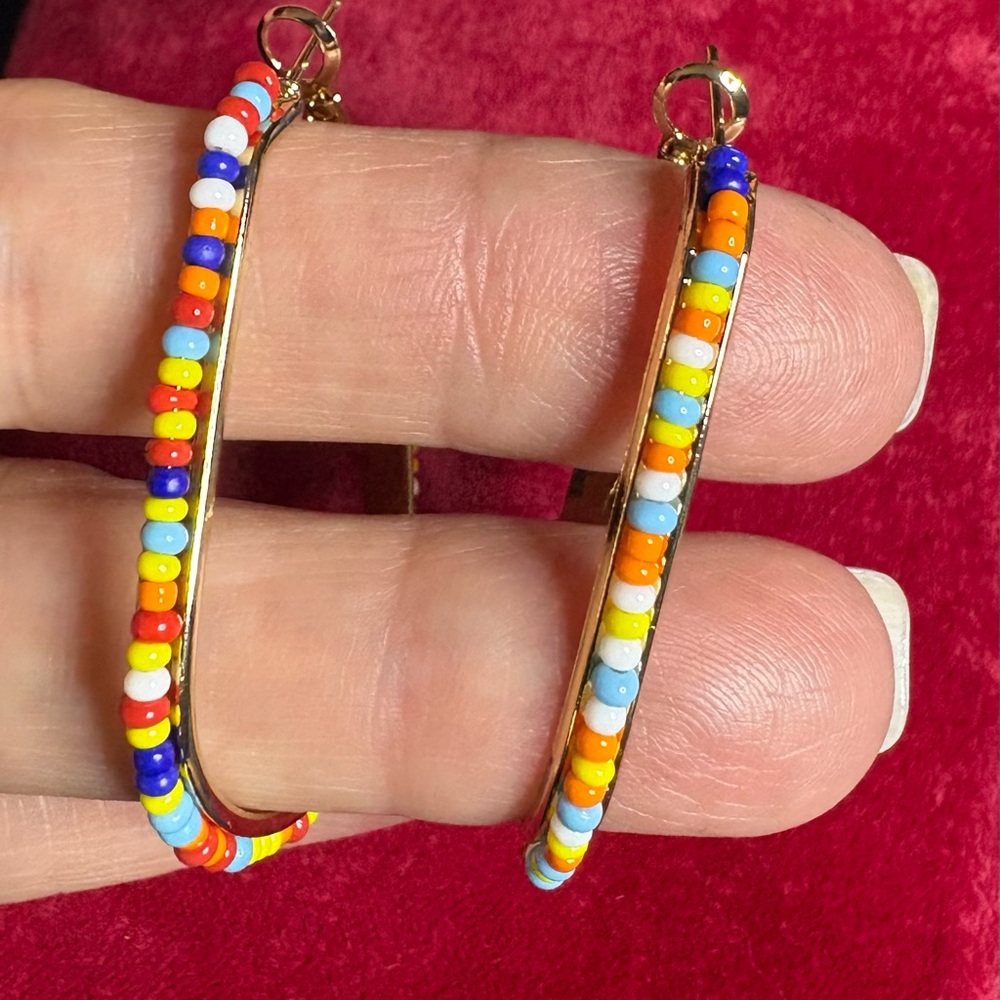 Colorful Beaded Hoop Earrings - Picture 4 of 6